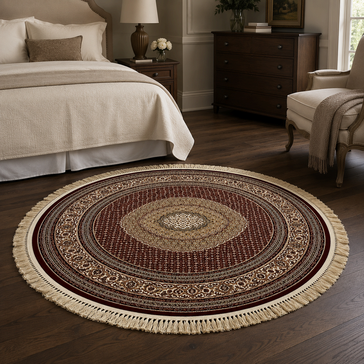 Tapete Global Decor Alanya Turco Vermelho e Bege Persa Redondo 1,60 m