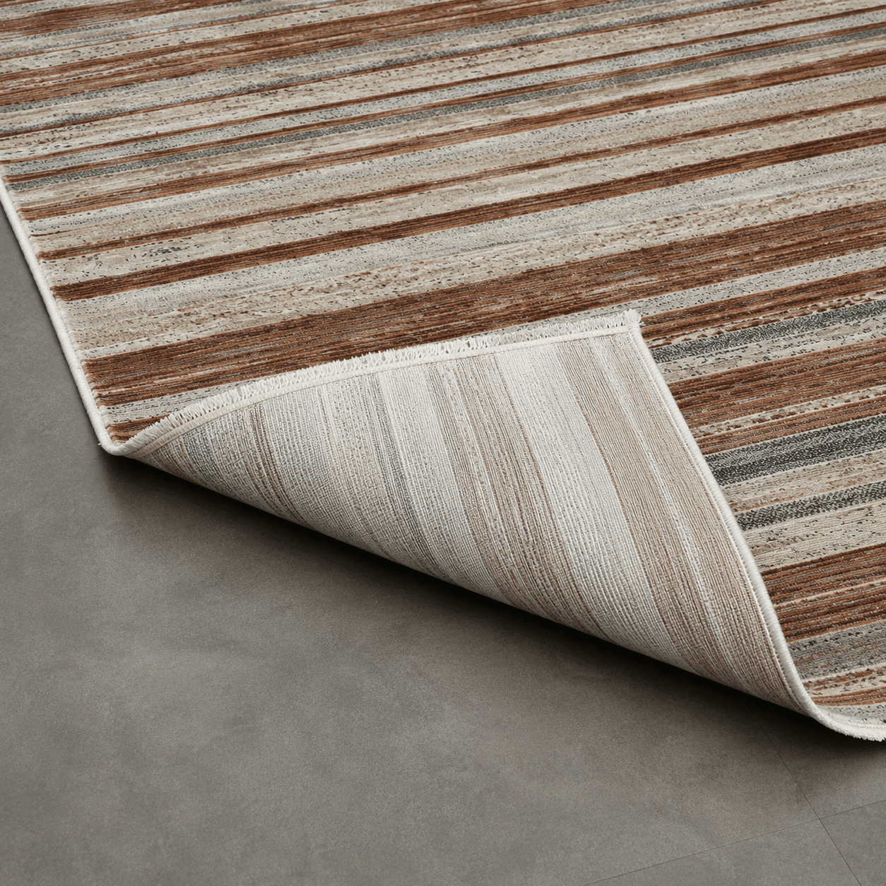 Tapete All Decor Mahali Listrado Terra Cream CD Turco Terra Creme e Cinza Retangular
