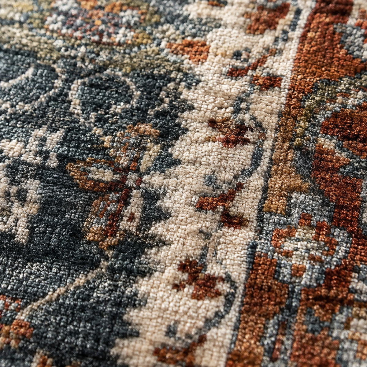Tapete All Decor Mahali Patchwork M. Blue Cream Turco Azul Acinzentado Creme e Ferrugem Retangular