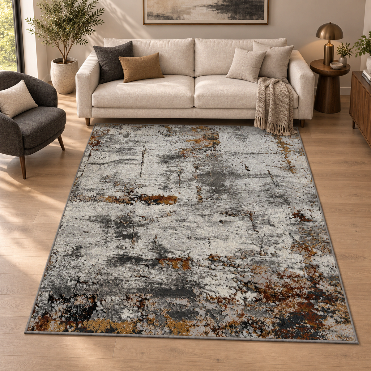 Tapete Edantex Carrara Turco Abstrato Cinza Pigmento Dourado Retangular 2,00 x 2,50 m
