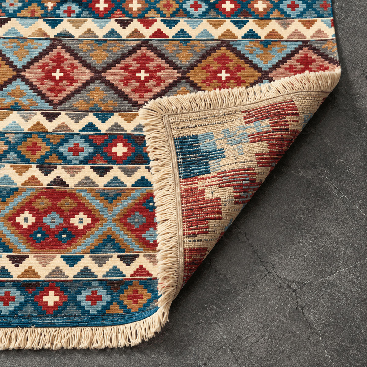 Tapete Buchara Ravena Kilim Turco Tribal Essence Azul Multicolorido Retangular