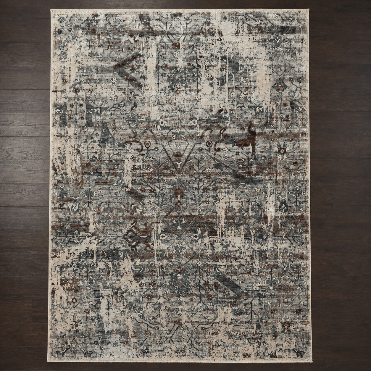 Tapete Mahali Sparta Cream M. Grey Turco Abstrato Vintage Cinza e Creme Retangular