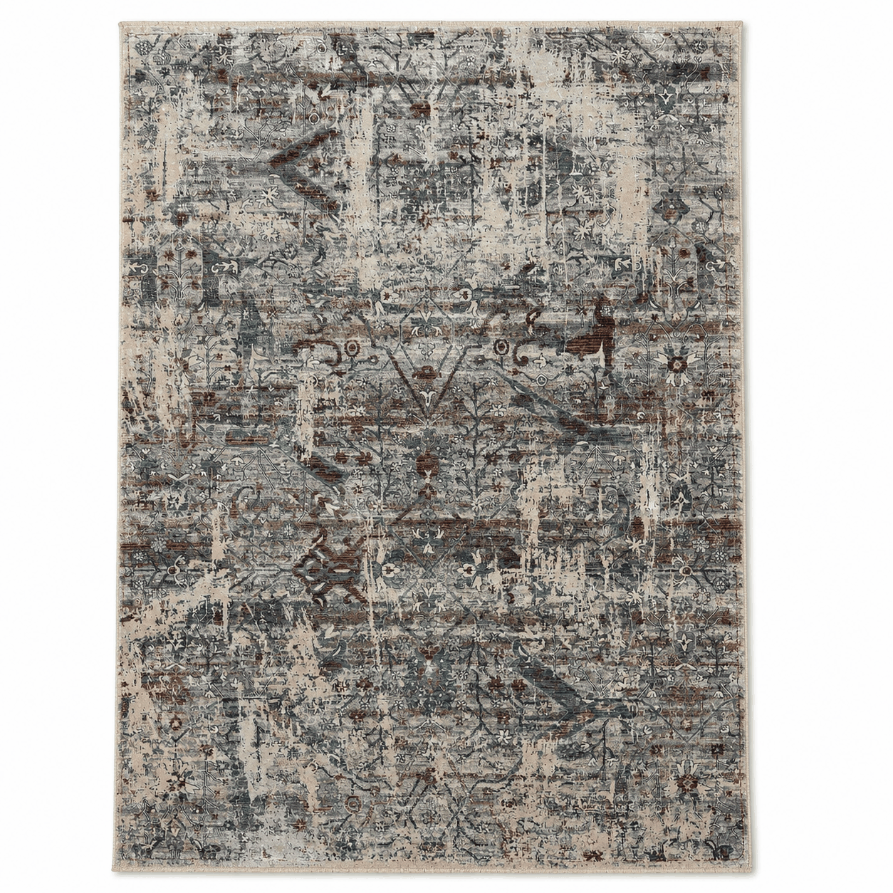 Tapete Mahali Sparta Cream M. Grey Turco Abstrato Vintage Cinza e Creme Retangular