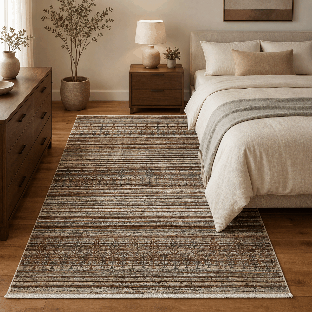 Tapete All Decor Mahali Gabbeh Turco Listrado Cream e Cinza M. Grey Retangular