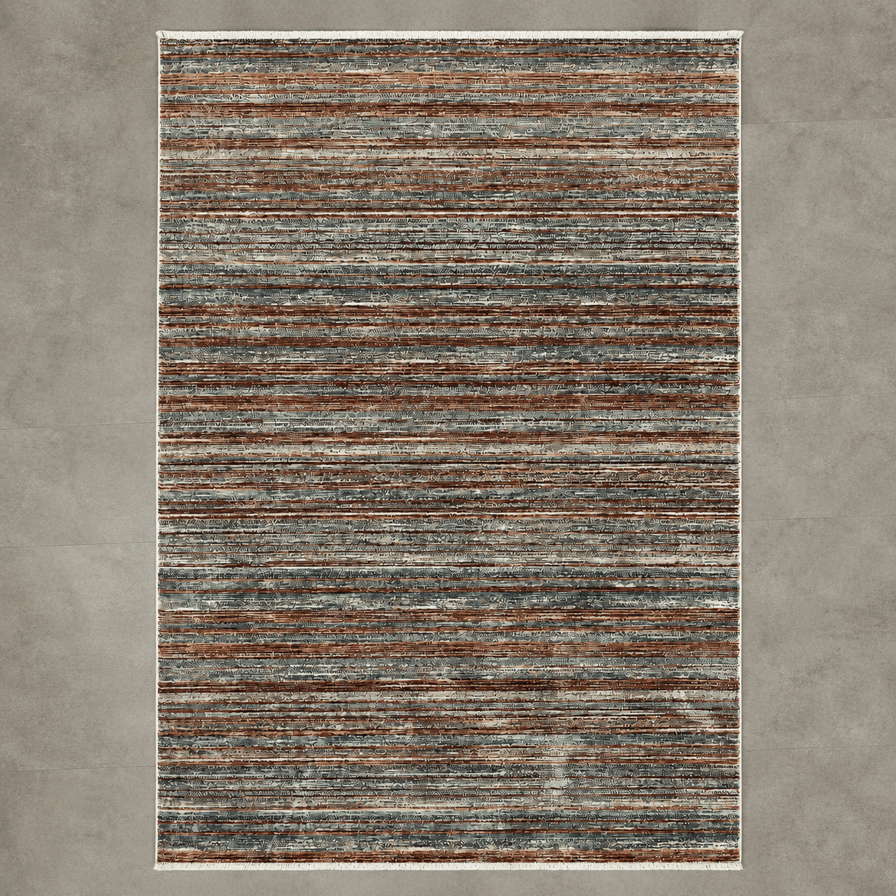 Tapete All Decor Mahali Listrado Slim Terra Cream Turco Terra Creme e Grafite Retangular