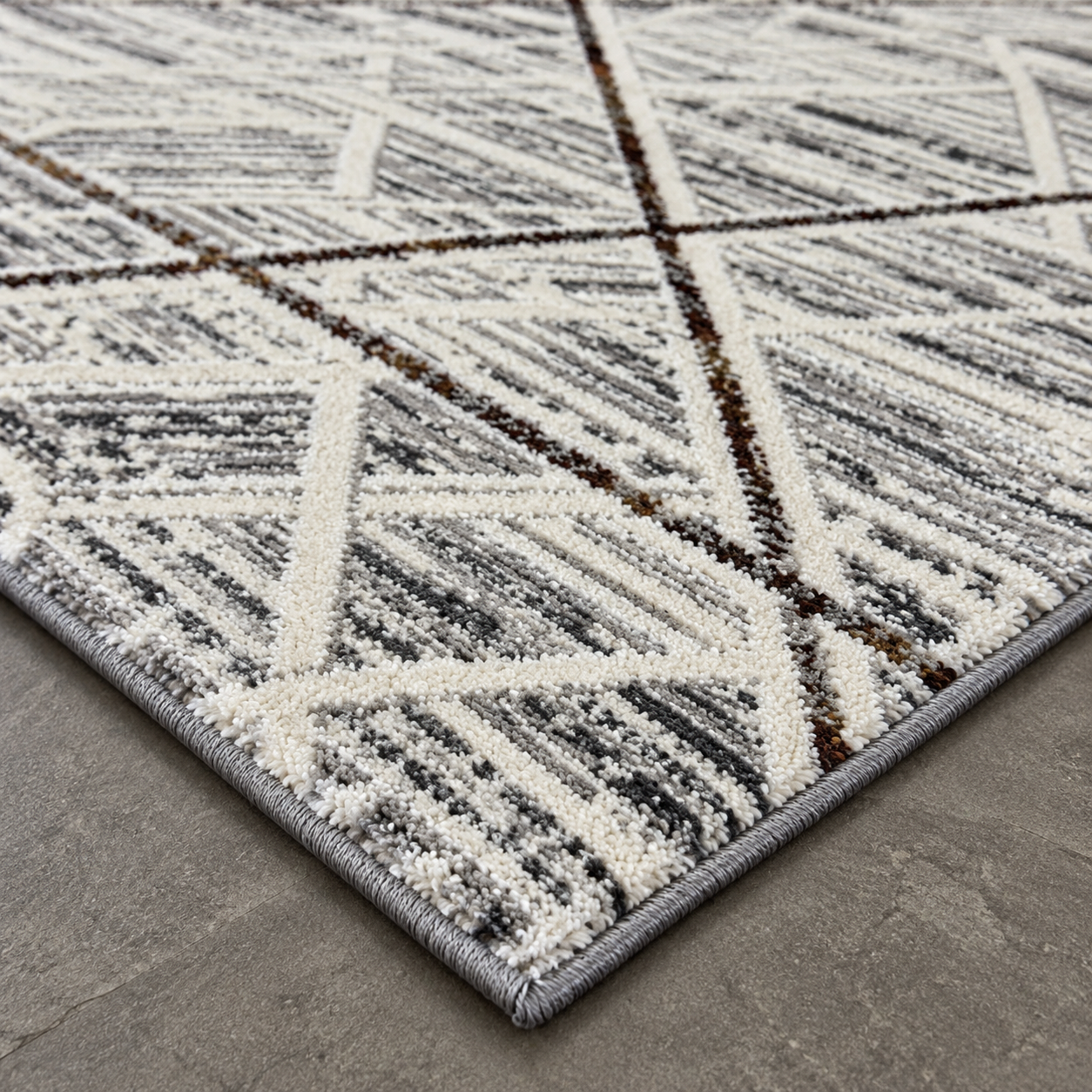 Tapete Edantex Carrara Turco Geométrico Cinza e Off White Retangular