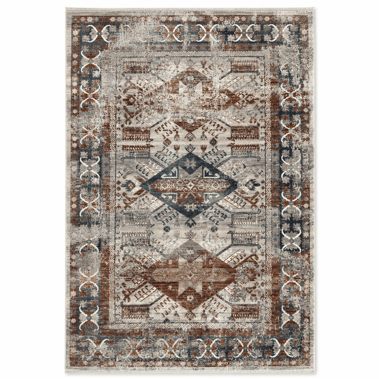 Tapete All Decor Mahali Kazak Turco Clássico Cream e Cinza Retangular