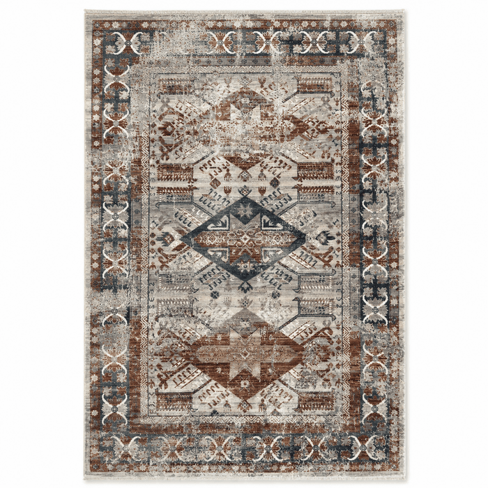 Tapete All Decor Mahali Kazak Turco Clássico Cream e Cinza Retangular
