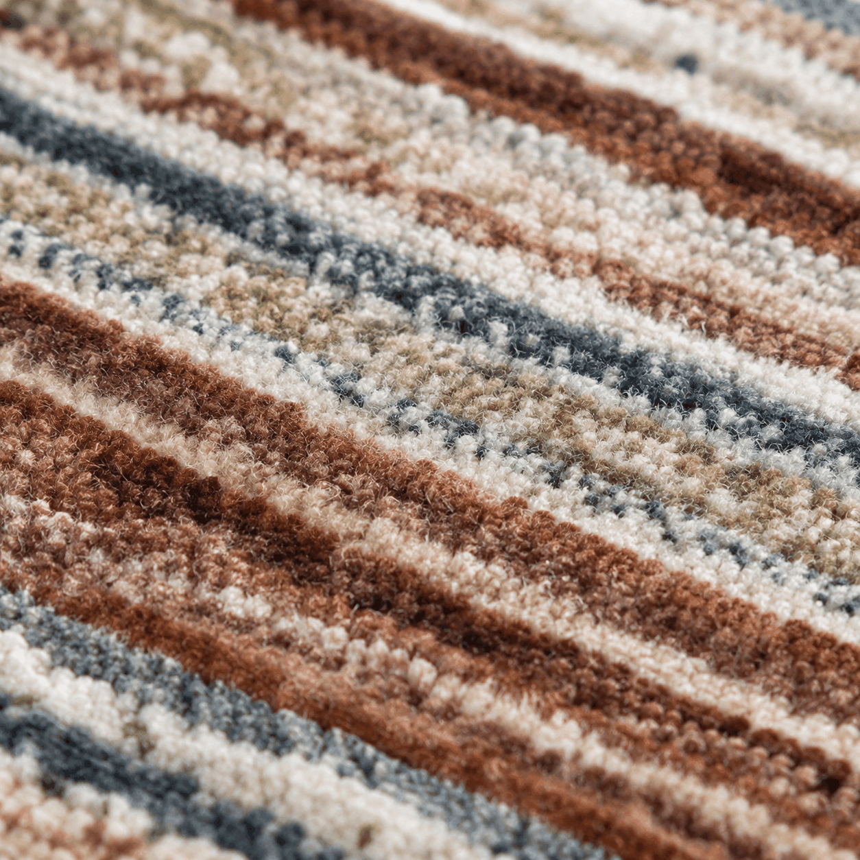 Tapete Mahali Slim Blue Cream Turco Listrado Creme Azul Acinzentado e Terroso Retangular