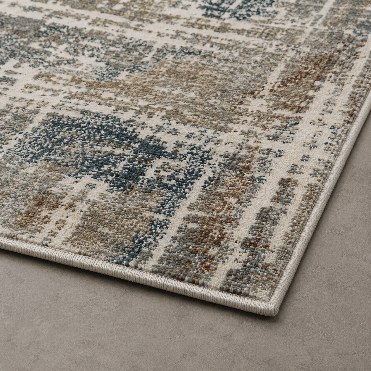 Tapete Mahali Cream Kremit Turco Abstrato Cream Azul Acinzentado Verde Oliva e Terracota Retangular