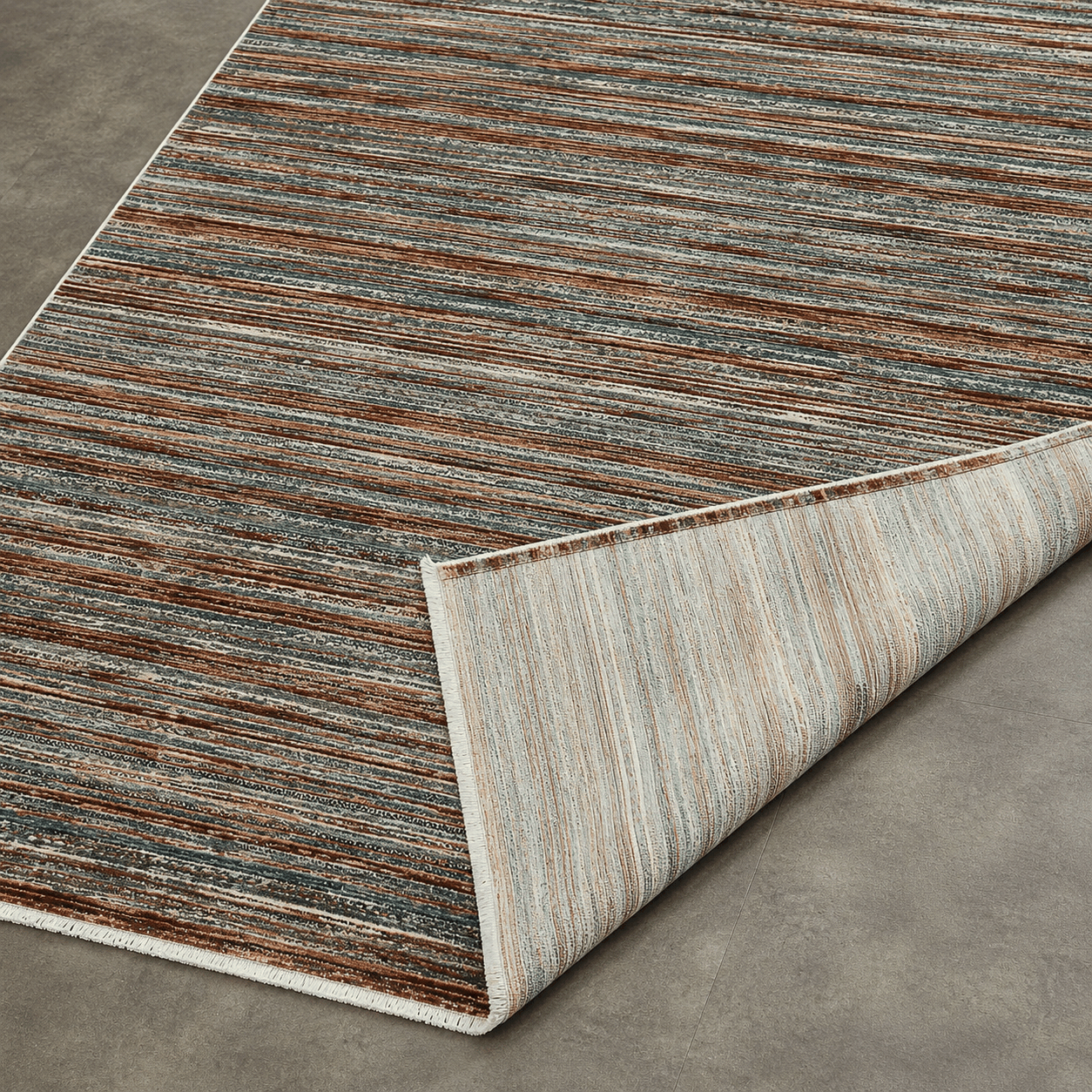 Tapete All Decor Mahali Listrado Slim Terra Cream Turco Terra Creme e Grafite Retangular