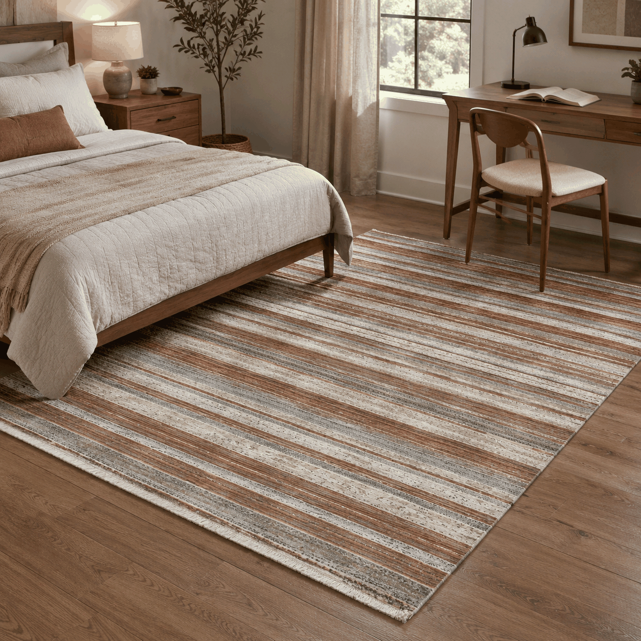 Tapete All Decor Mahali Listrado Terra Cream CD Turco Terra Creme e Cinza Retangular