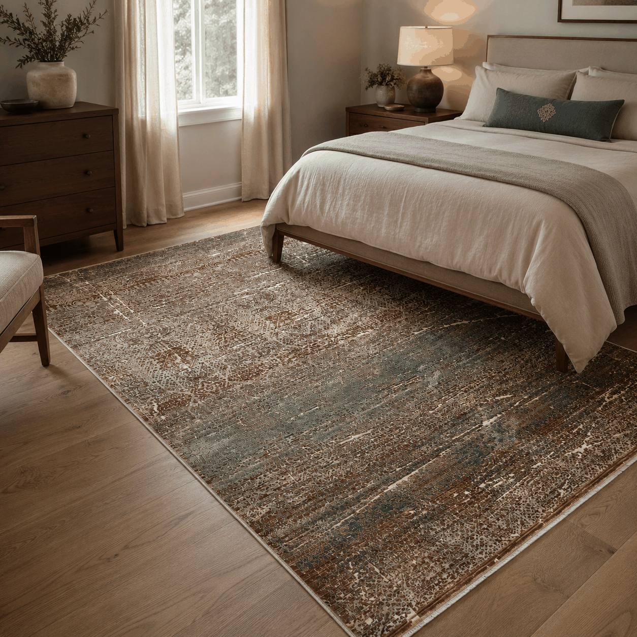 Tapete All Decor Mahali Nômade Turco Vintage Brown Cream e Azul Acinzentado Retangular