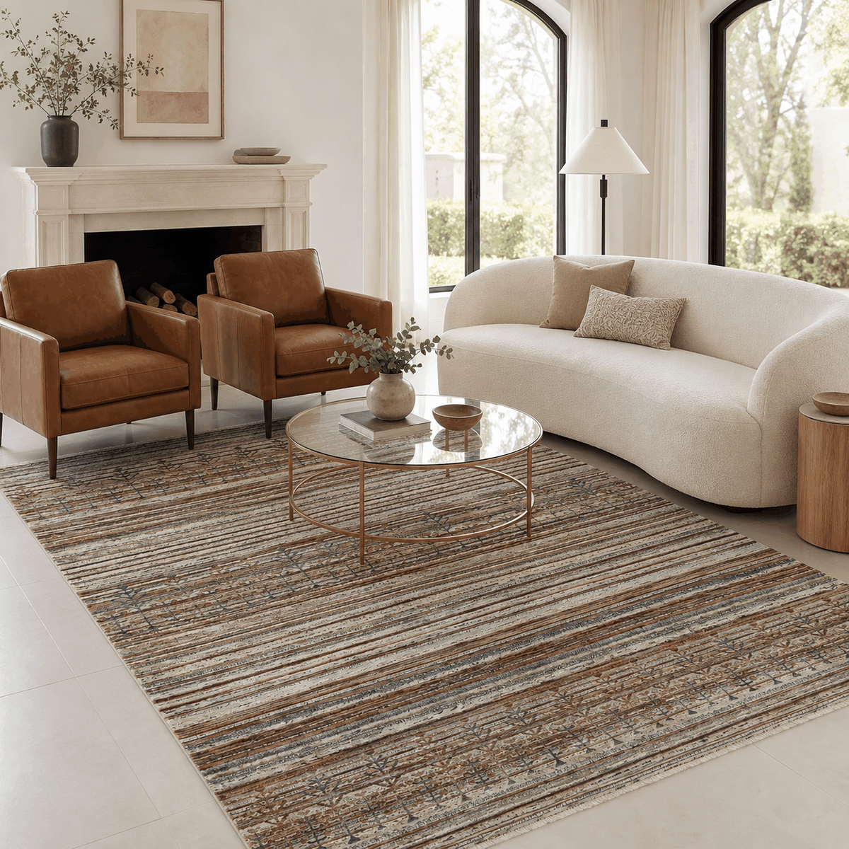 Tapete All Decor Mahali Gabbeh Turco Listrado Cream e Cinza M. Grey Retangular