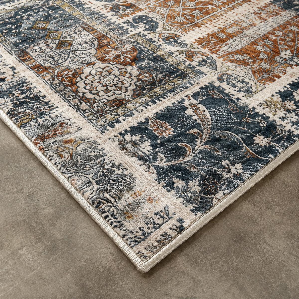 Tapete All Decor Mahali Patchwork M. Blue Cream Turco Azul Acinzentado Creme e Ferrugem Retangular