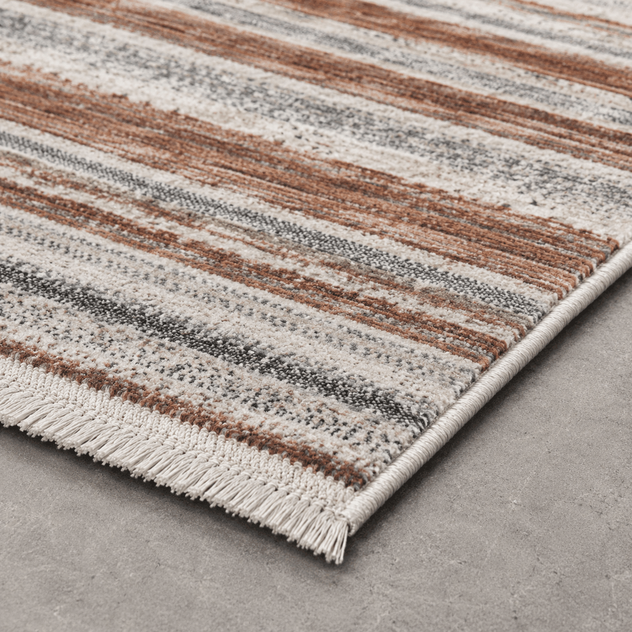 Tapete All Decor Mahali Listrado Terra Cream CD Turco Terra Creme e Cinza Retangular