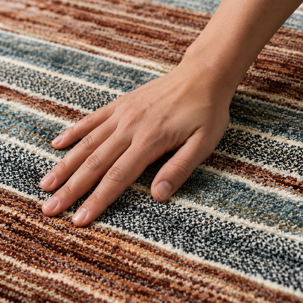 Tapete All Decor Mahali Listrado Blue Cream Turco Azul Creme e Terracota Retangular