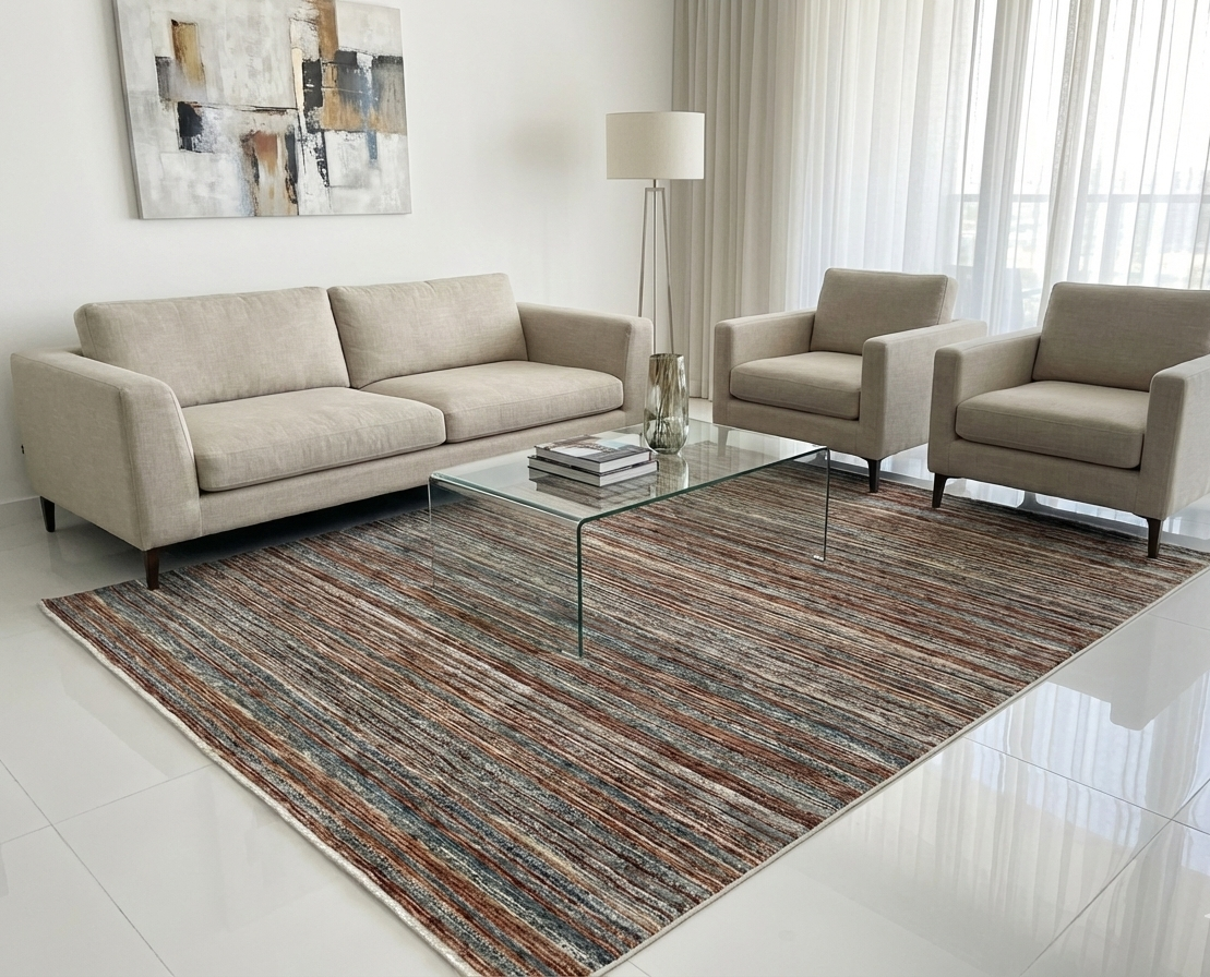 Tapete Turco Retangular Mahali Listrado Slim Terra Cream CD