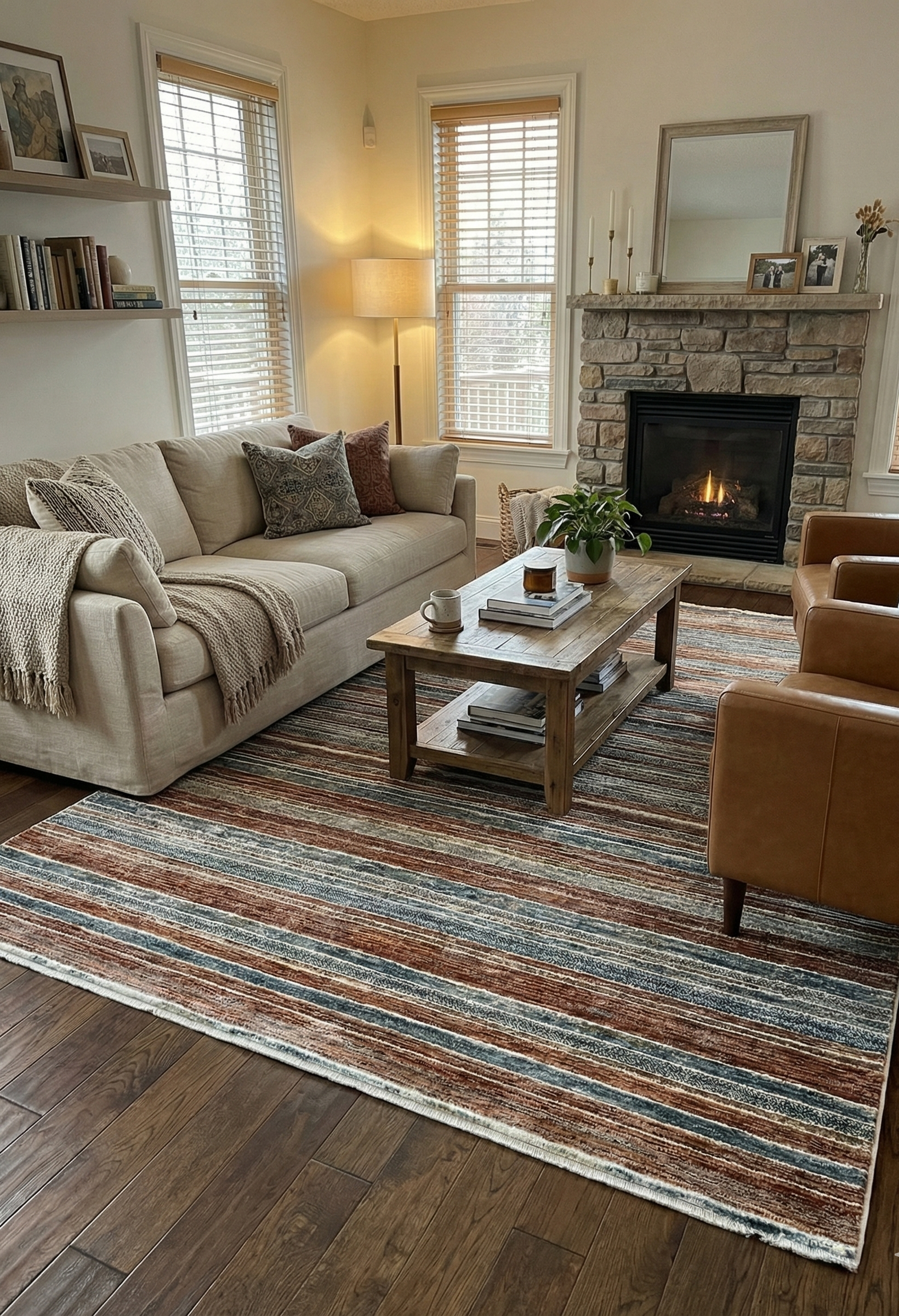 Tapete Turco Retangular Mahali Listrado Blue Cream CD