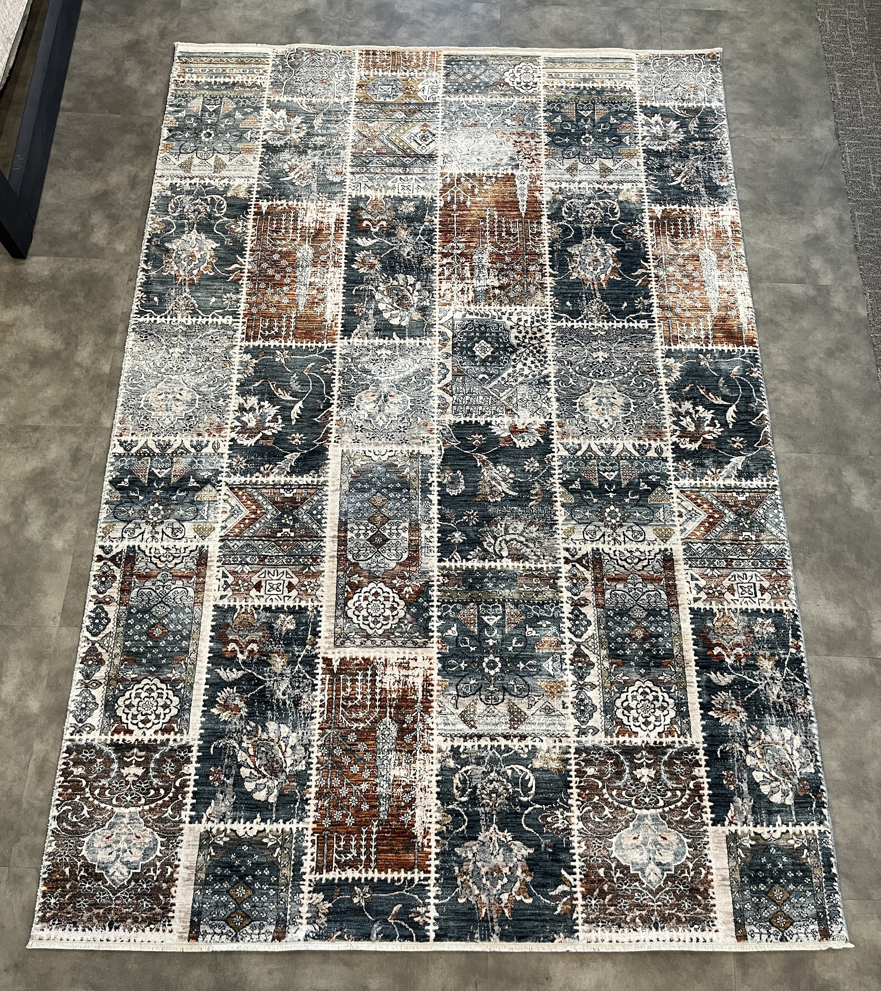 Tapete Turco Retangular Mahali Patchwork M. Blue Cream CD