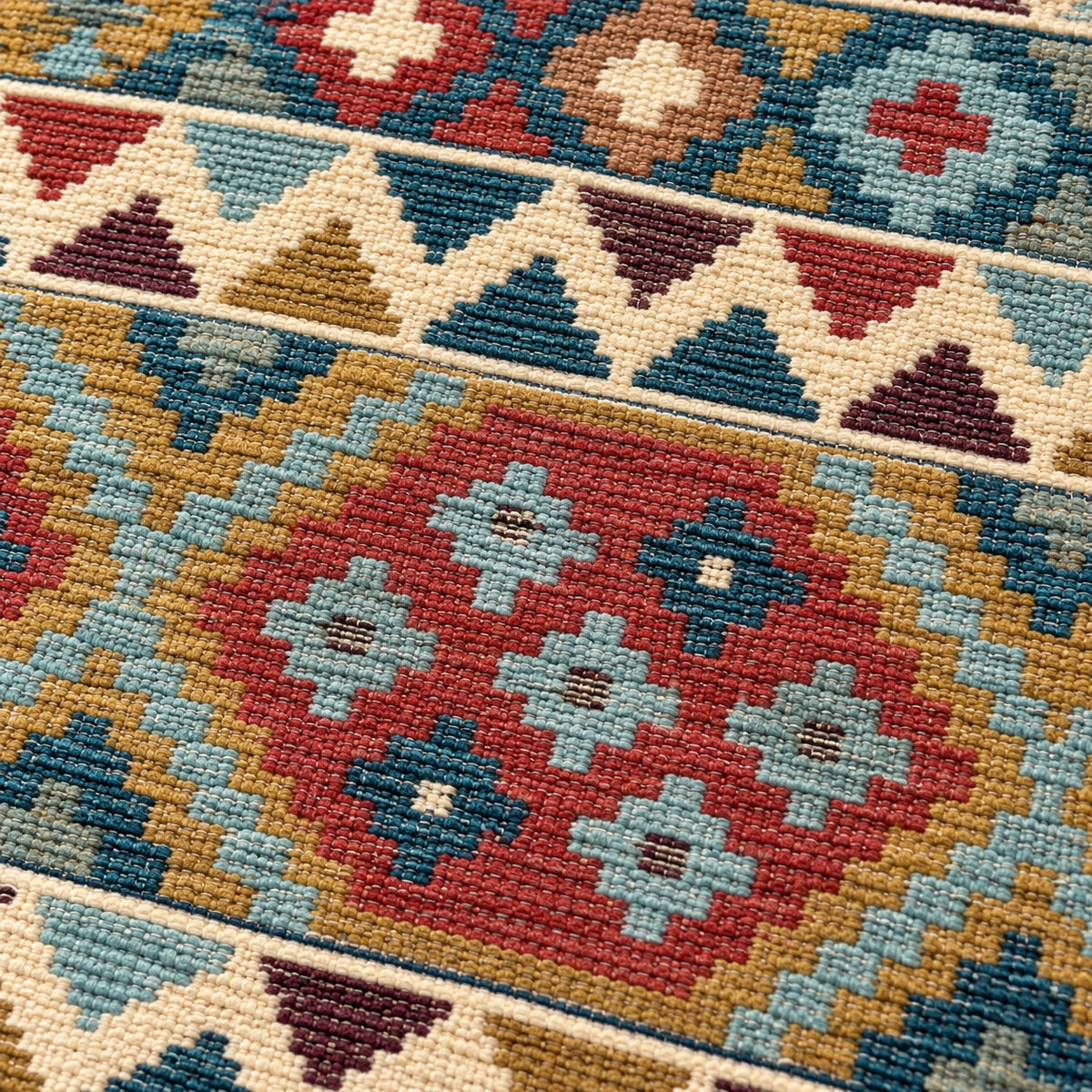 Tapete Buchara Ravena Kilim Turco Tribal Essence Azul Multicolorido Retangular