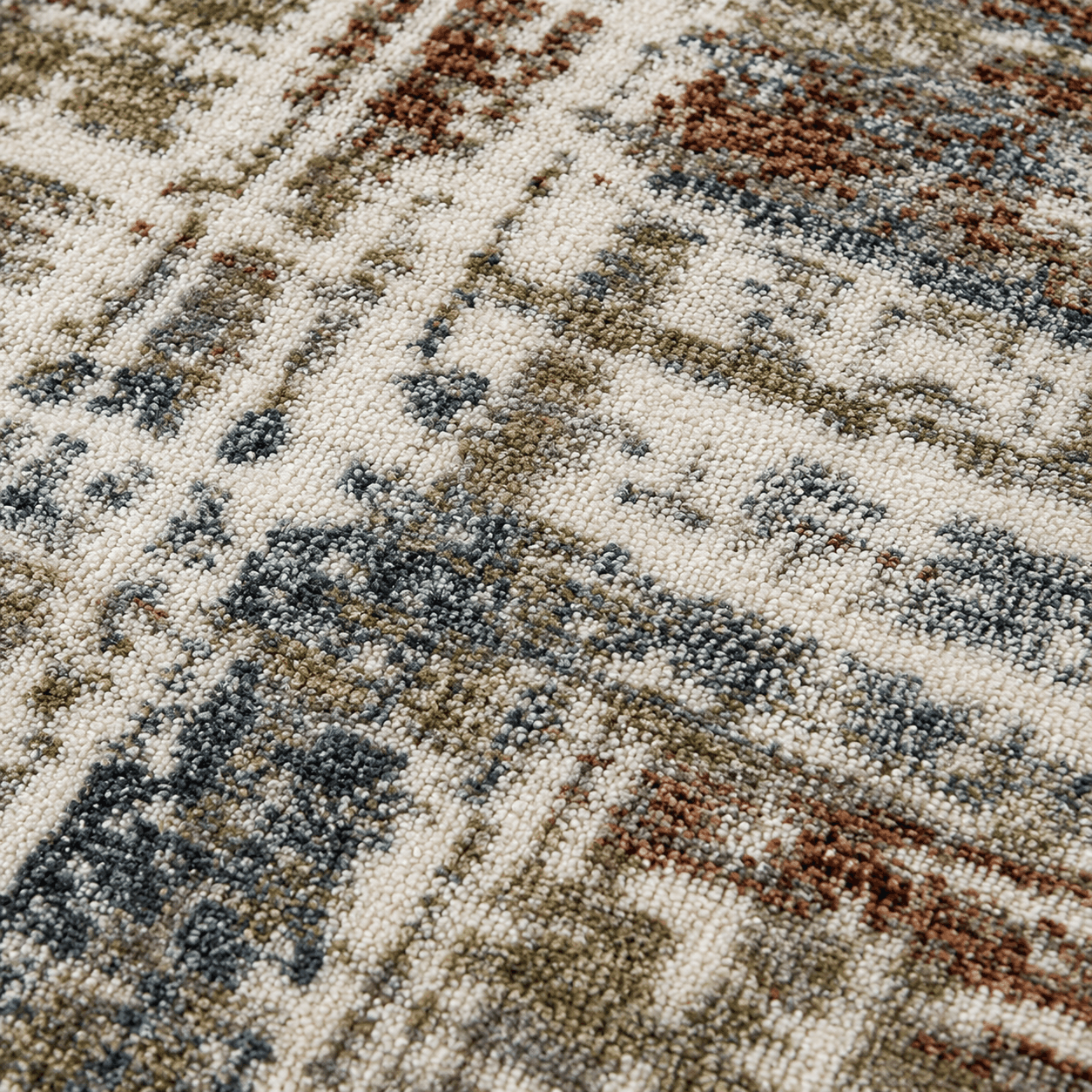 Tapete Mahali Cream Kremit Turco Abstrato Cream Azul Acinzentado Verde Oliva e Terracota Retangular