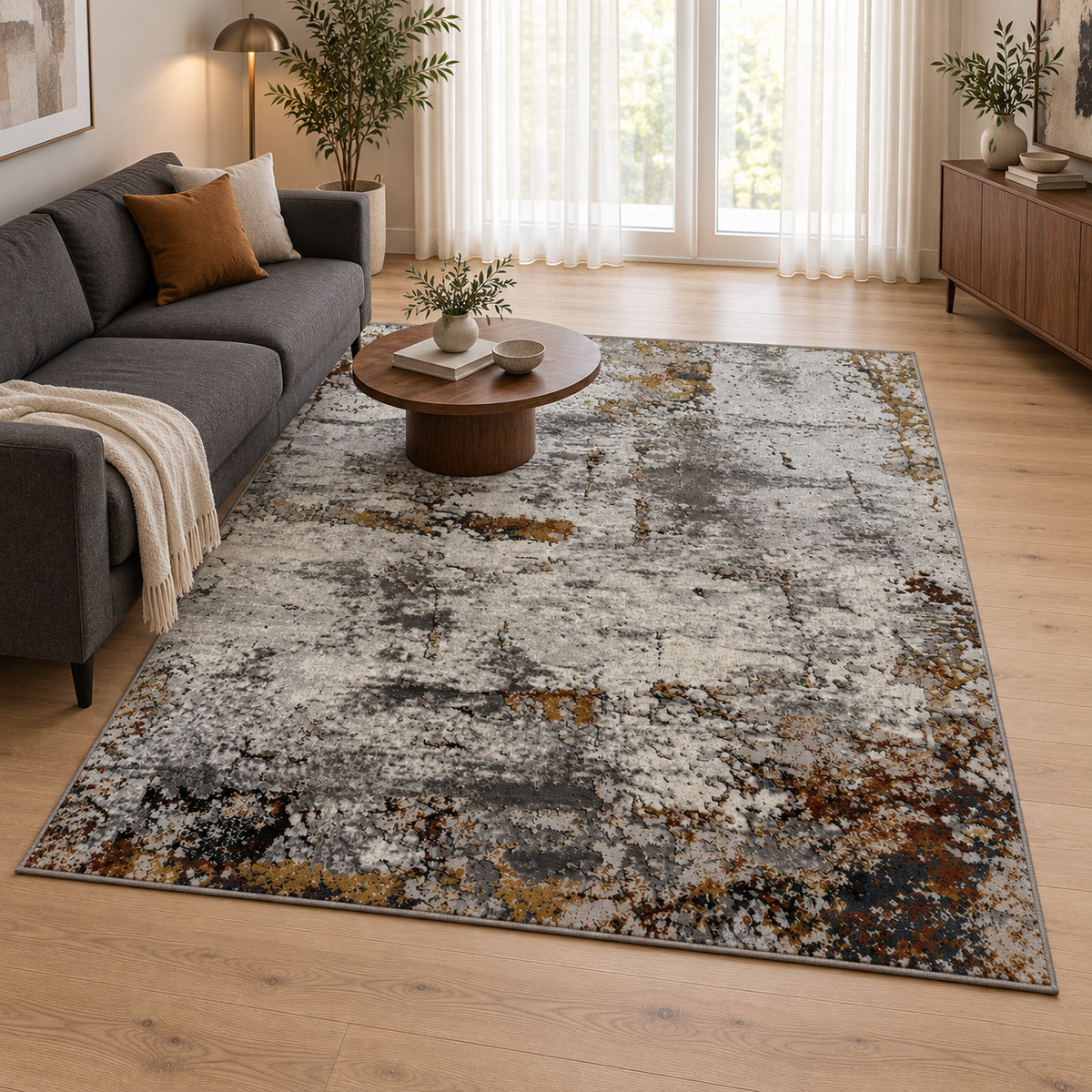 Tapete Edantex Carrara Turco Abstrato Cinza Pigmento Dourado Retangular 2,00 x 2,50 m
