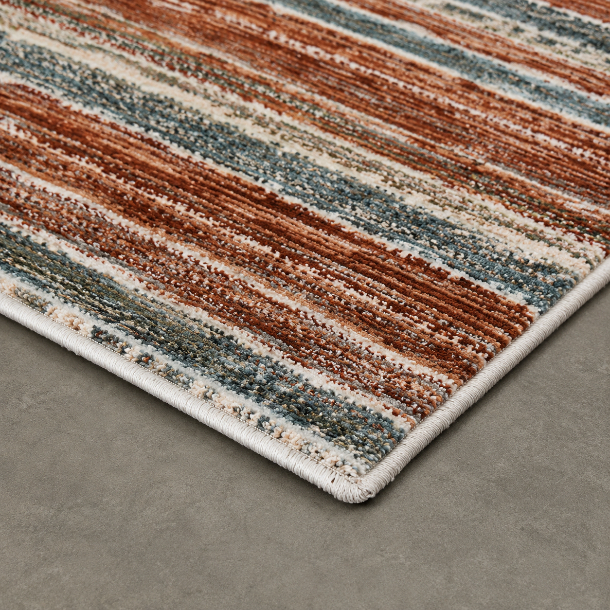 Tapete All Decor Mahali Listrado Blue Cream Turco Azul Creme e Terracota Retangular