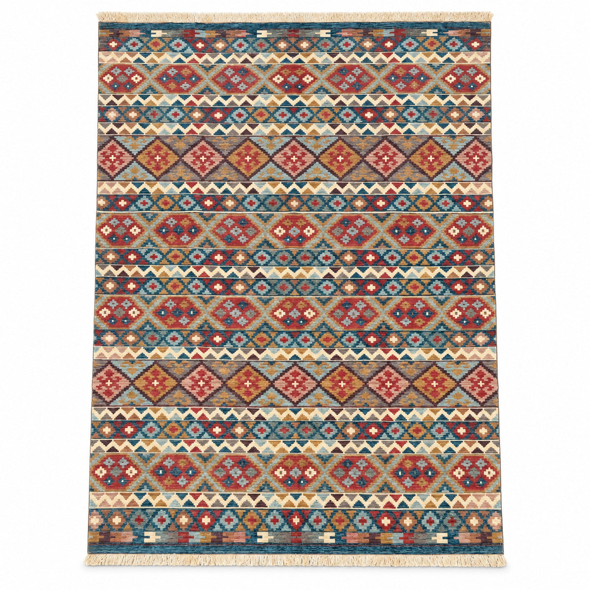 Tapete Buchara Ravena Kilim Turco Tribal Essence Azul Multicolorido Retangular