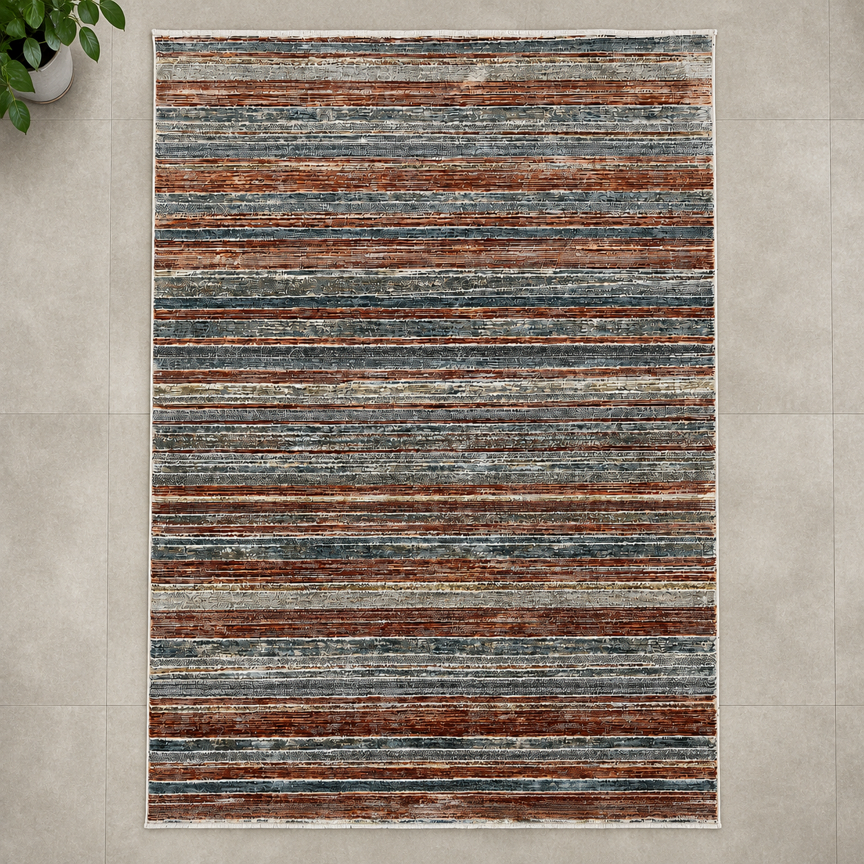 Tapete All Decor Mahali Listrado Blue Cream Turco Azul Creme e Terracota Retangular