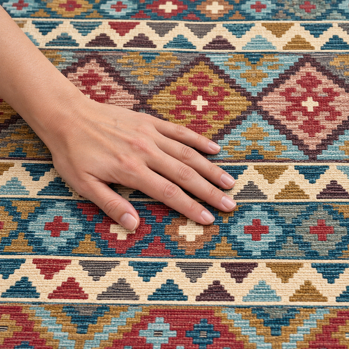 Tapete Buchara Ravena Kilim Turco Tribal Essence Azul Multicolorido Retangular