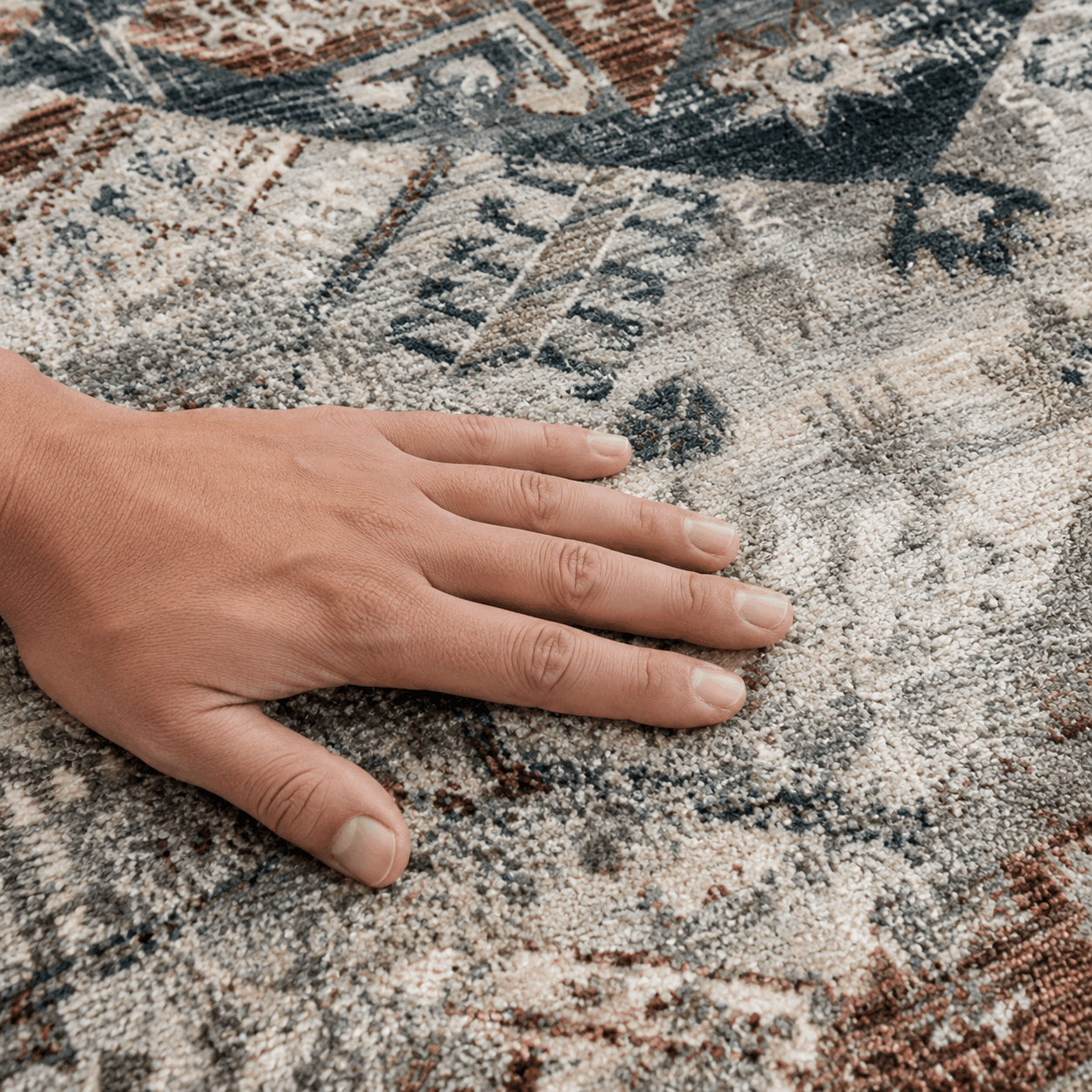 Tapete All Decor Mahali Kazak Turco Clássico Cream e Cinza Retangular