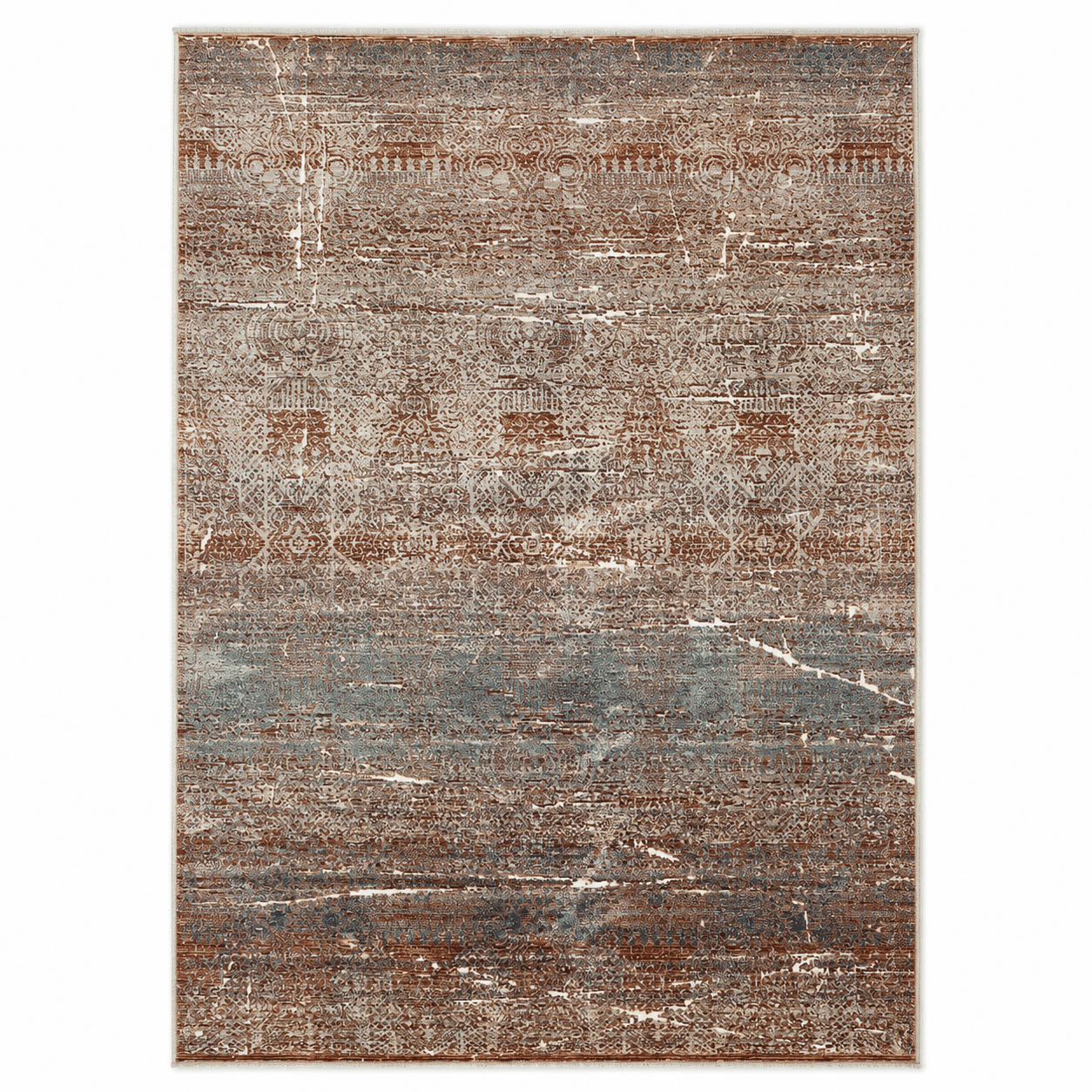 Tapete All Decor Mahali Nômade Turco Vintage Brown Cream e Azul Acinzentado Retangular