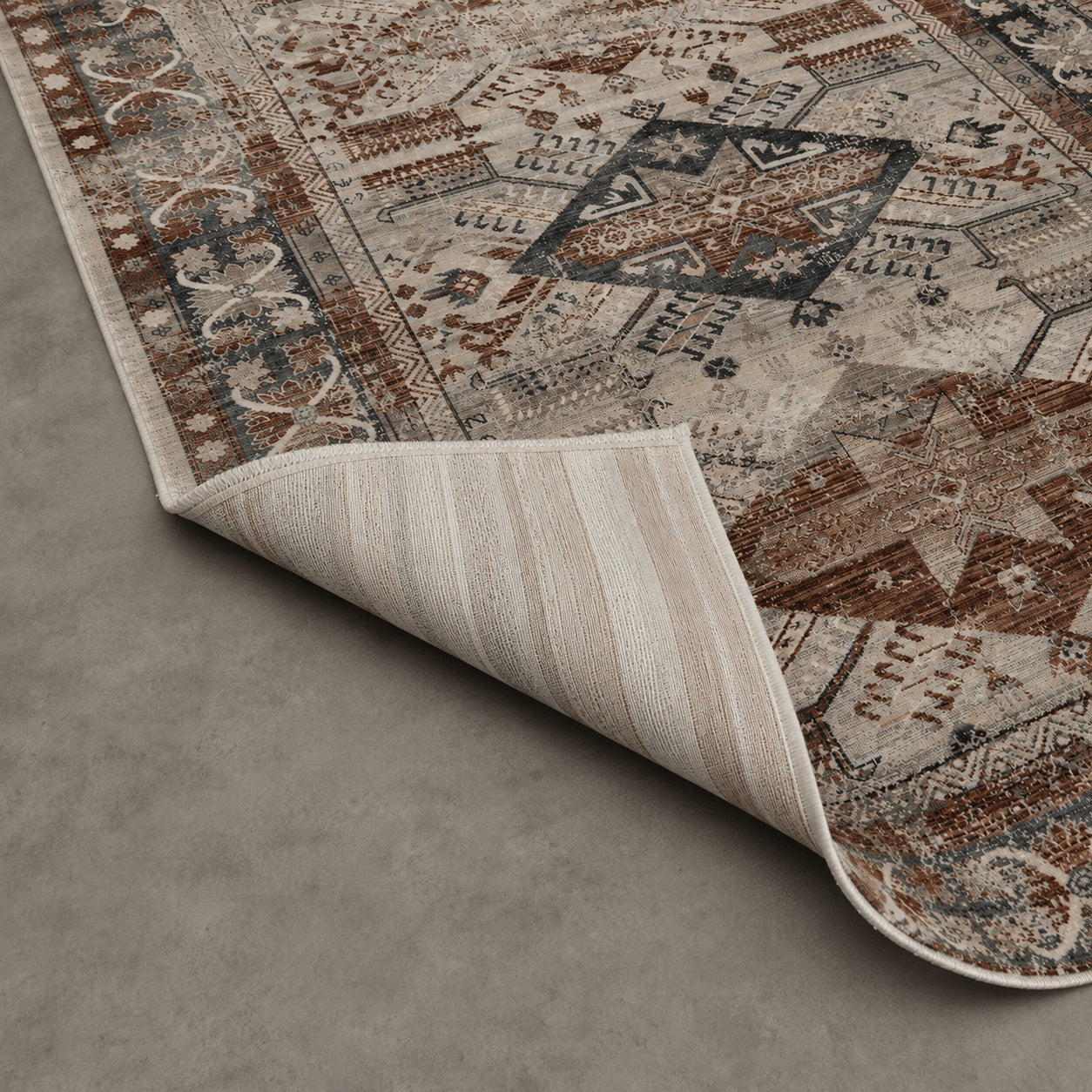 Tapete All Decor Mahali Kazak Turco Clássico Cream e Cinza Retangular