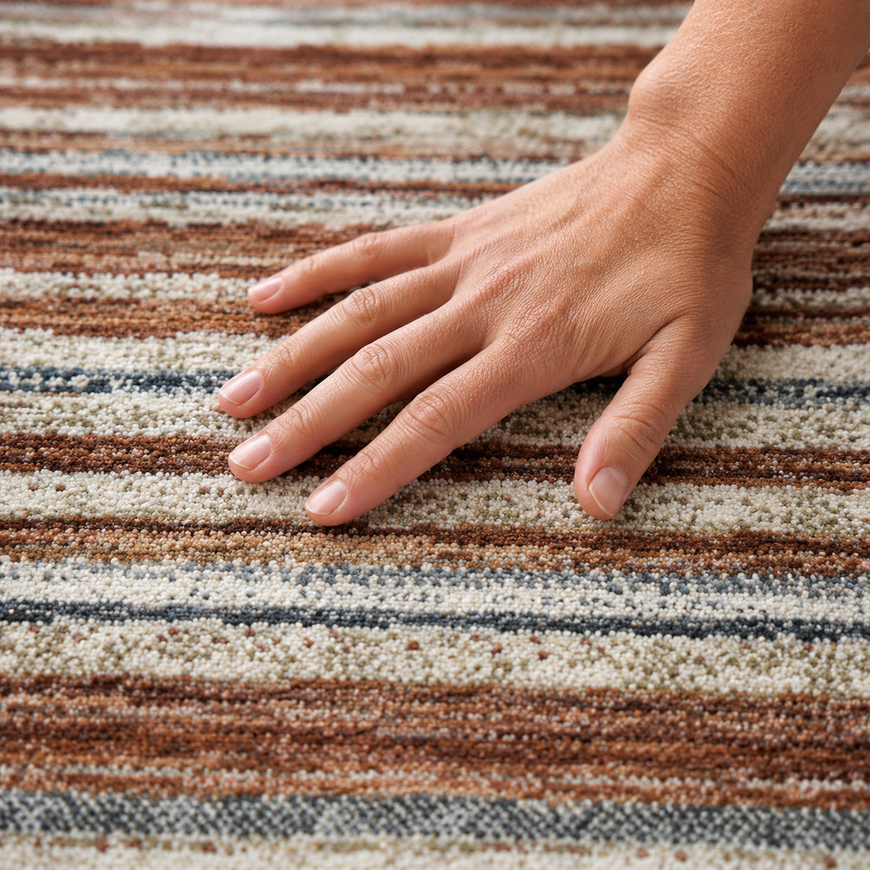 Tapete Mahali Slim Blue Cream Turco Listrado Creme Azul Acinzentado e Terroso Retangular