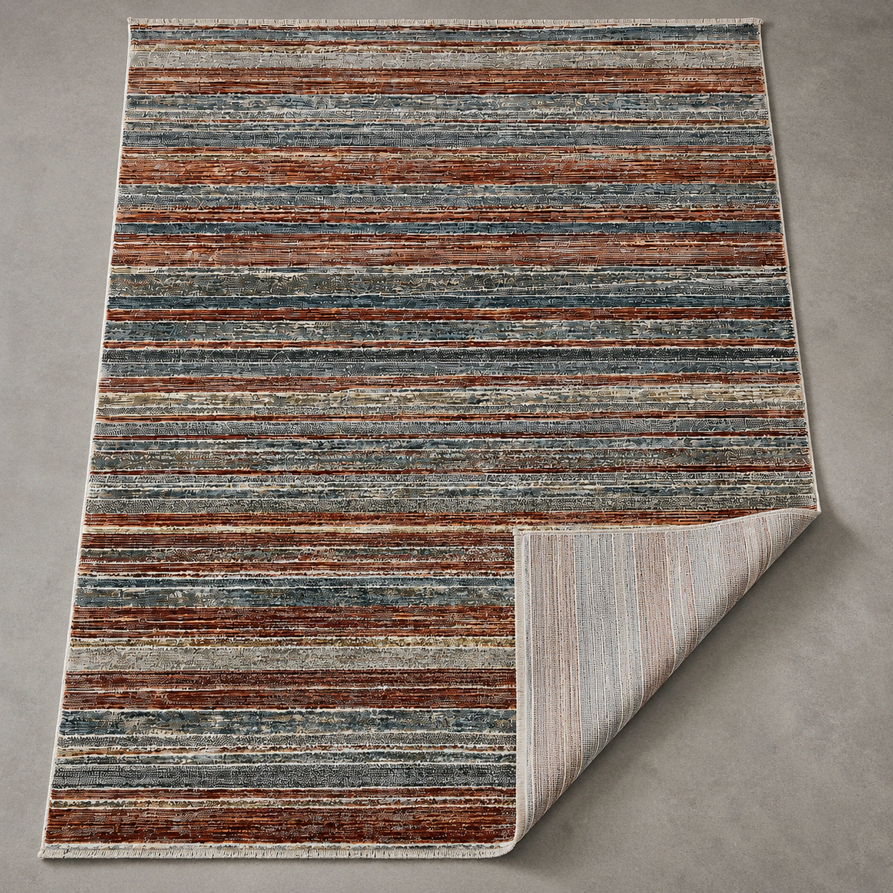 Tapete All Decor Mahali Listrado Blue Cream Turco Azul Creme e Terracota Retangular
