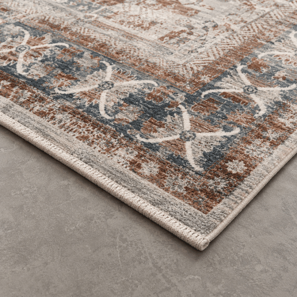 Tapete All Decor Mahali Kazak Turco Clássico Cream e Cinza Retangular
