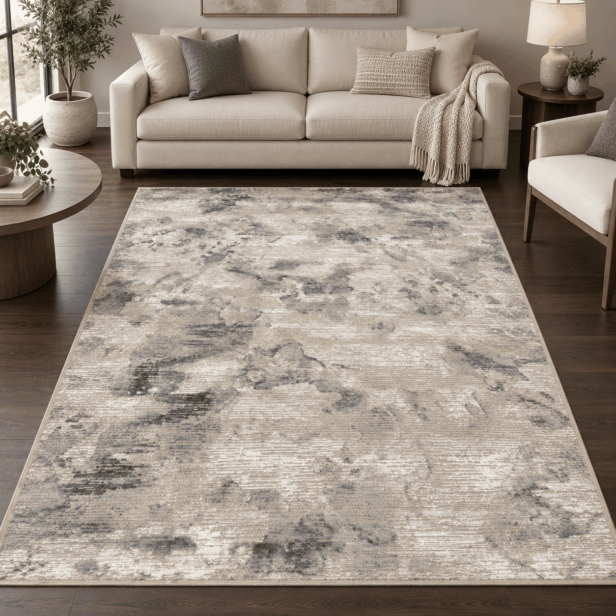 Tapete All Decor Ankara Turco Abstrato Texturizado Stone Grey Creme e Cinza Retangular
