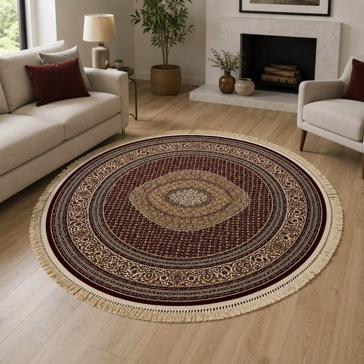 Tapete Global Decor Alanya Turco Vermelho e Bege Persa Redondo 1,60 m