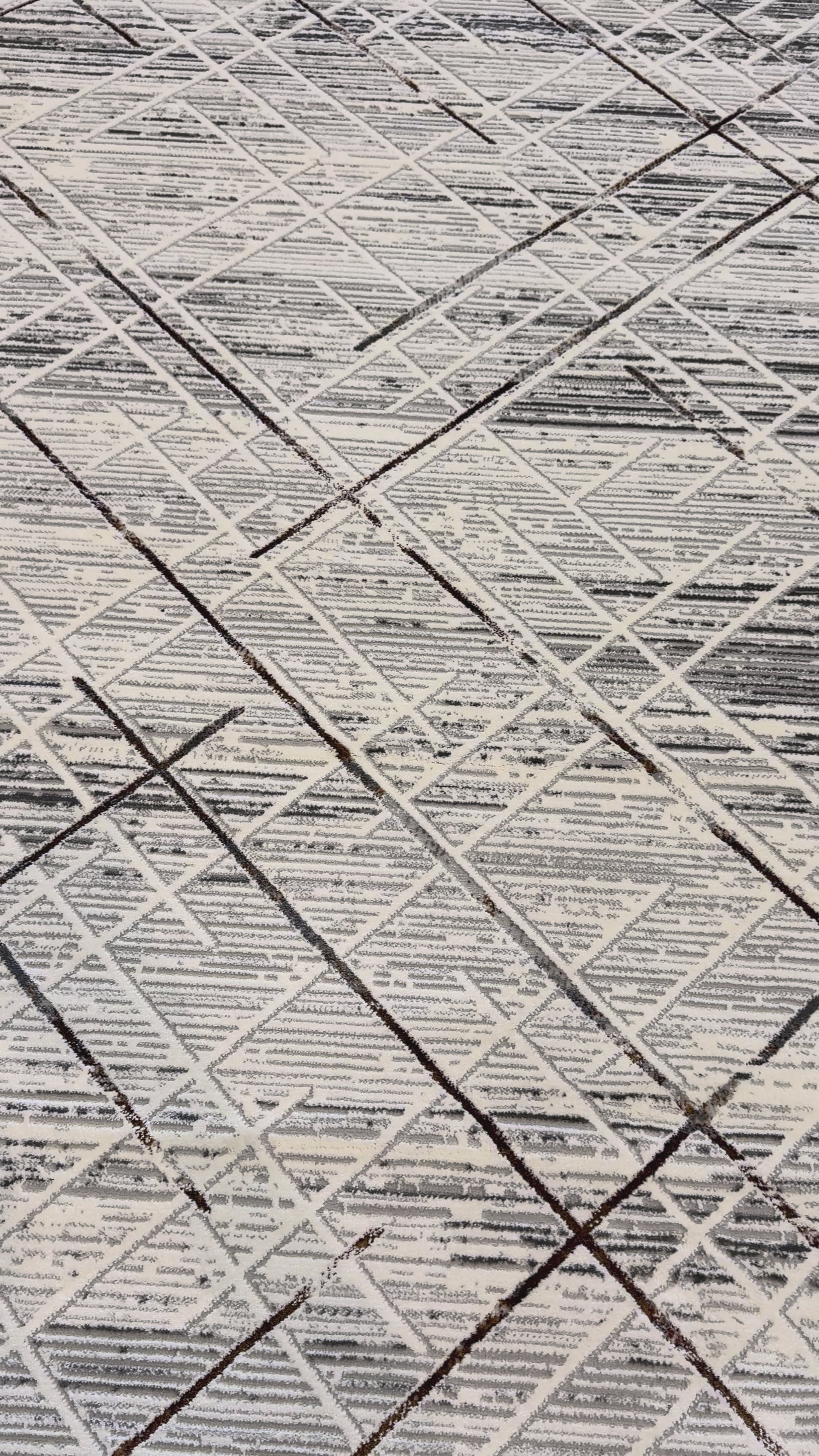 Tapete Edantex Carrara Turco Geométrico Cinza e Off White Retangular