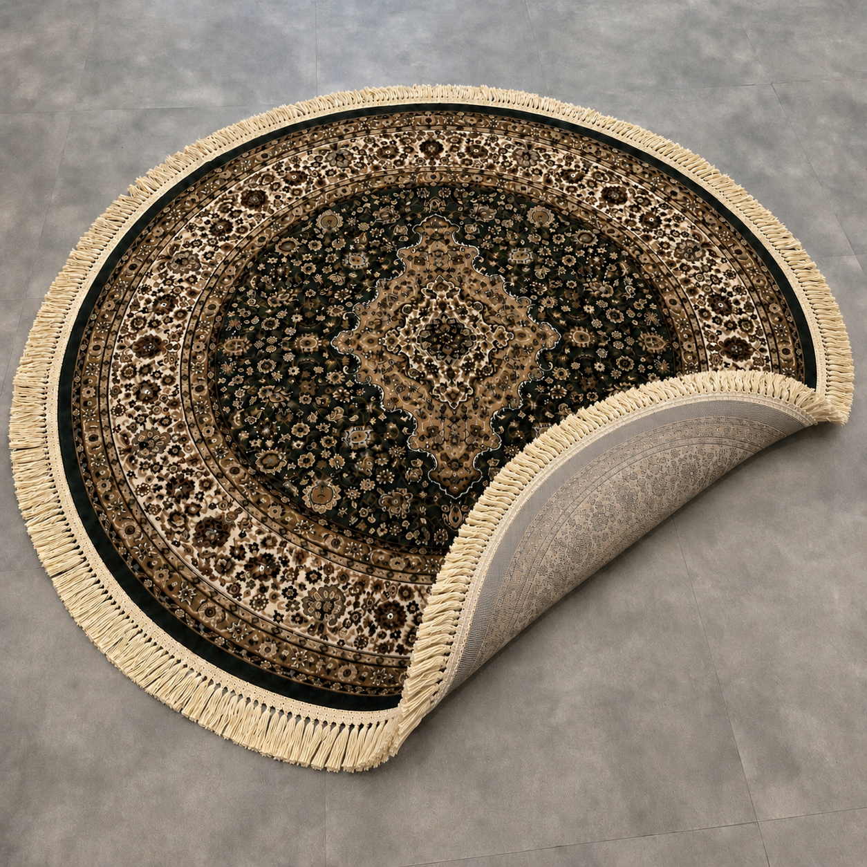 Tapete Global Decor Alanya Turco Verde e Bege Persa Redondo 1,60 m